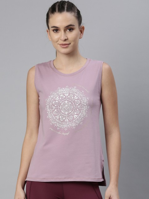 

Enamor Women Mauve Cotton Neck Anti-Odour Printed Tank Top