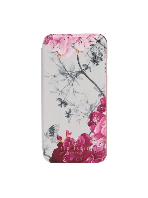 

Ted Baker Women Grey & Pink Printed Pure Leather iPhone 8 Slim Back Case