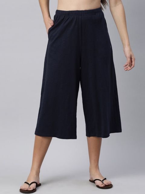 

Enamor Women Navy Blue Solid Cotton Relaxed-Fit Lounge Culotte