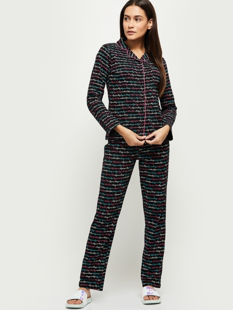 

max Women Black & Pink Printed Pure Cotton Night suit