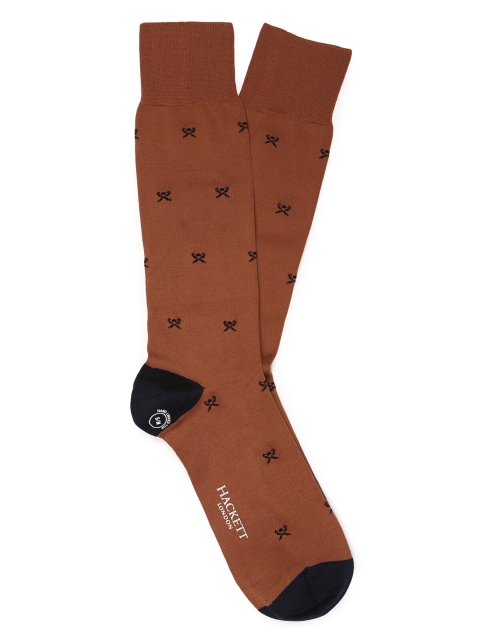 

HACKETT LONDON Men Rust Orange Printed Pure Cotton Calf Length