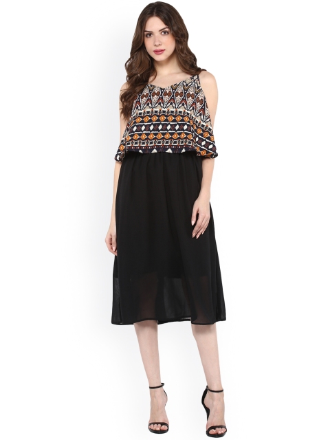 

Zima Leto Women Black Printed A-Line Dress