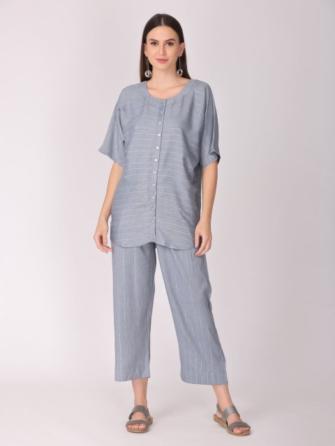 

The Mom Store Women Grey Striped Top with Trousers