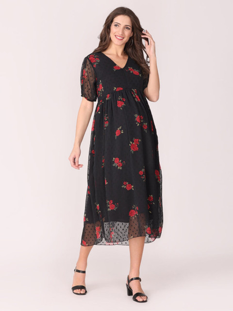 

The Mom Store Black Floral Georgette Maternity Empire Midi Dress