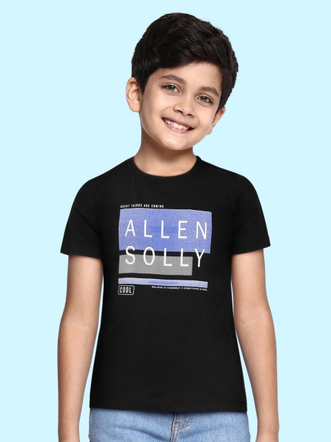 

Allen Solly Junior Boys Black & Blue Brand Logo Printed Pure Cotton T-shirt