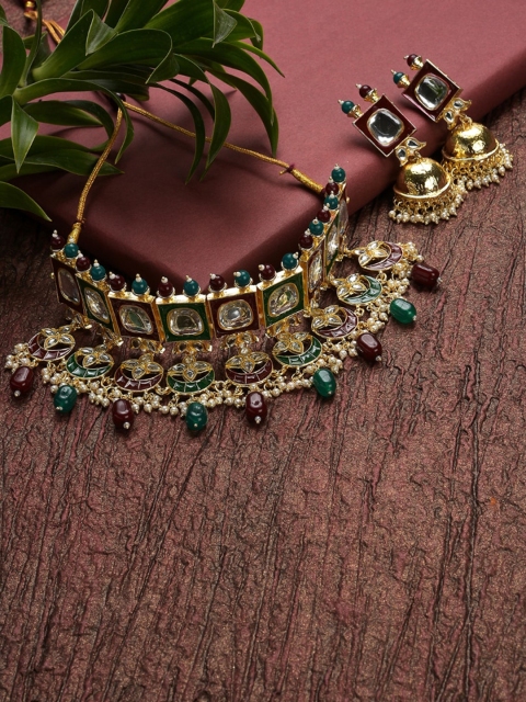 

SOHI Gold-Plated White Stone-Studded & Pearl Beaded Jewellery Set