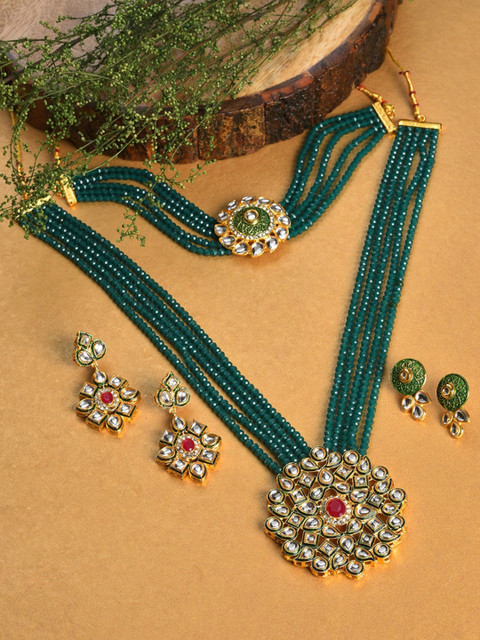 

SOHI Gold-Plated Green Stone-Studded Jewellery Set