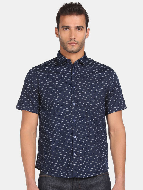 

Ruggers Men Navy Blue & White Printed Cotton Casual Shirt