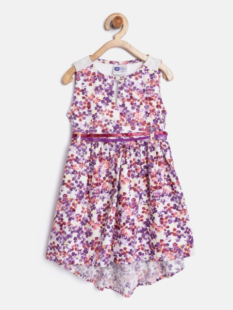 

612 league Girls Purple Floral Print Fit & Flare Dress