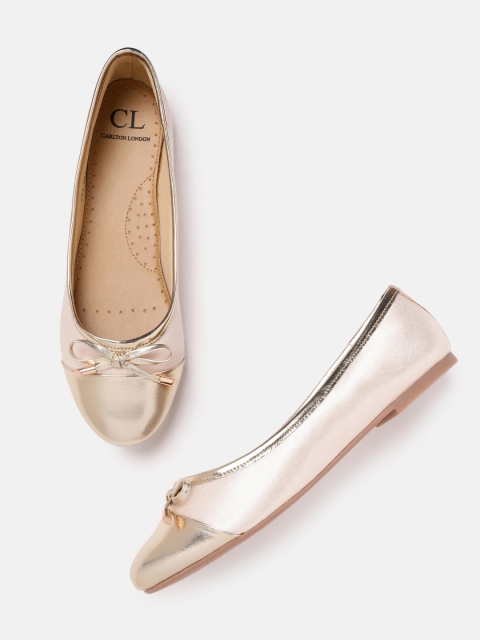 

Carlton London Women Beige & Gold-Toned Ballerinas with Bows