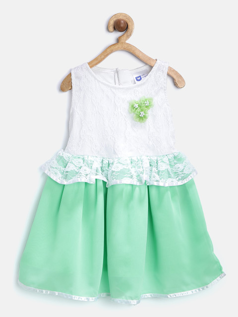 

612 league Girls White & Green Lace Fit & Flare Dress