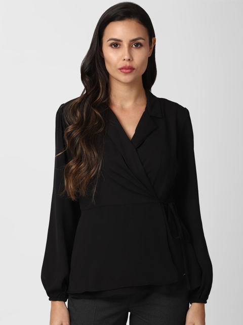 

Van Heusen Woman Black Puff Sleeves Wrap Top