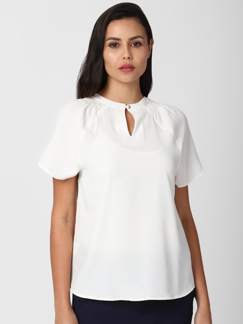 

Van Heusen Woman White Keyhole Neck Raglan Sleeves Top