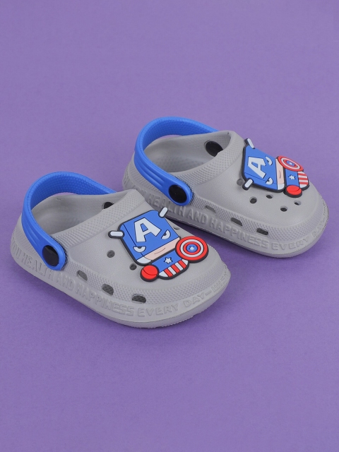 

FEETWELL SHOES Unisex Kids Grey & Blue Printed Croslite Clogs