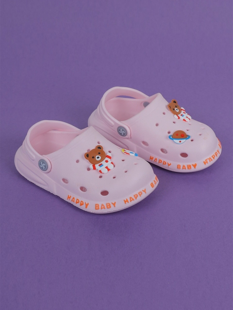 

FEETWELL SHOES Kids Pink & White Textured Croslite Clogs