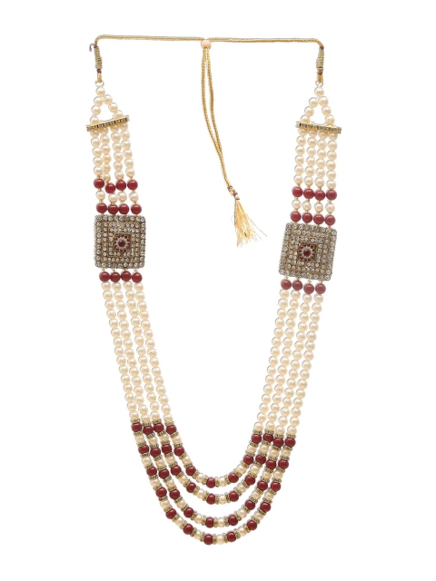 

DEVOILER Men Cream-Coloured & Maroon Layered Necklace