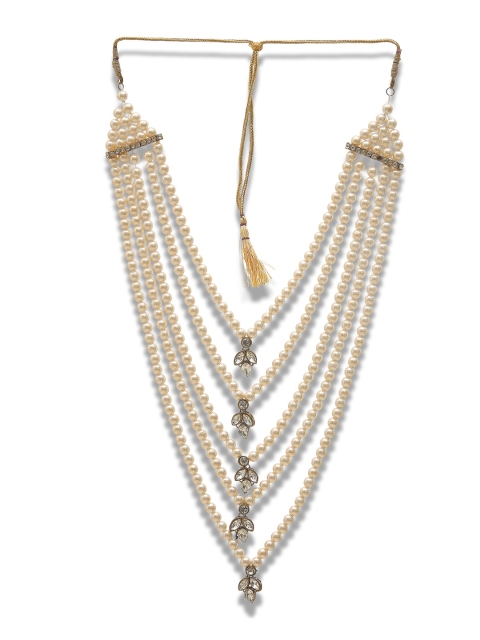 

DEVOILER Men Off White & Gold-Toned Beaded Layered Necklace