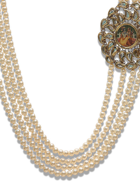 

DEVOILER Men Off White & Gold-Toned Beaded Layered Necklace