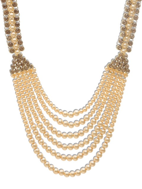

DEVOILER Men Gold-Toned & Beige Beaded Layered Necklace