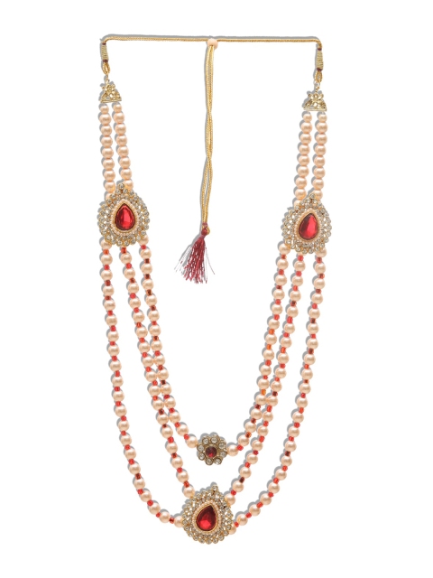 

DEVOILER Men Red & White Beaded Layered Necklace