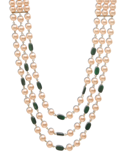 

DEVOILER Men Cream-Coloured & Green Layered Necklace
