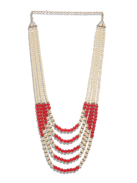 

DEVOILER Men Off White & Red Layered Necklace