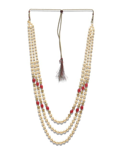 

DEVOILER Men Gold-Toned & Off White Beaded Layered Necklace