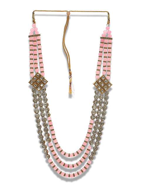 

DEVOILER Men Pink & White Layered Necklace