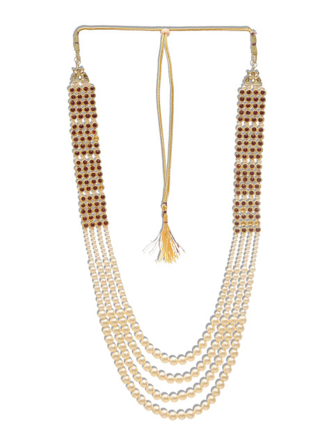 

DEVOILER Men Gold-Toned & White Beaded Layered Necklace