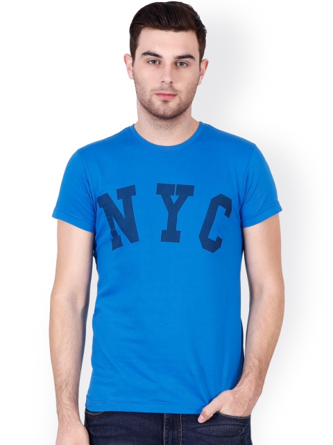 

Le Bison Men Blue Printed T-shirt