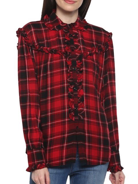 

Polo Ralph Lauren Red & Black Checked Ruffles Pure Cotton Shirt Style Top