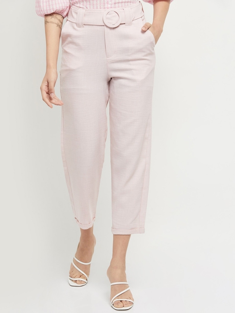 

max Women Pink Solid Trousers