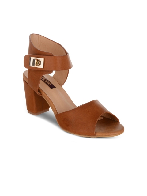 

SHUZ TOUCH Tan Block Sandals with Buckles