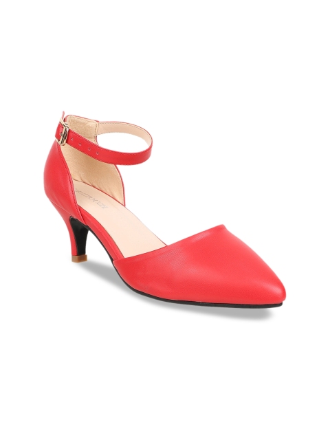 

SHUZ TOUCH Red Kitten Pumps with Buckles