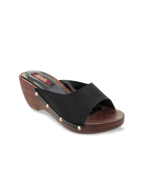 

SHUZ TOUCH Black Wedge Peep Toes Sandals