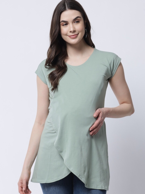 

The Vanca Mint Green Extended Sleeves Maternity Wrap Top