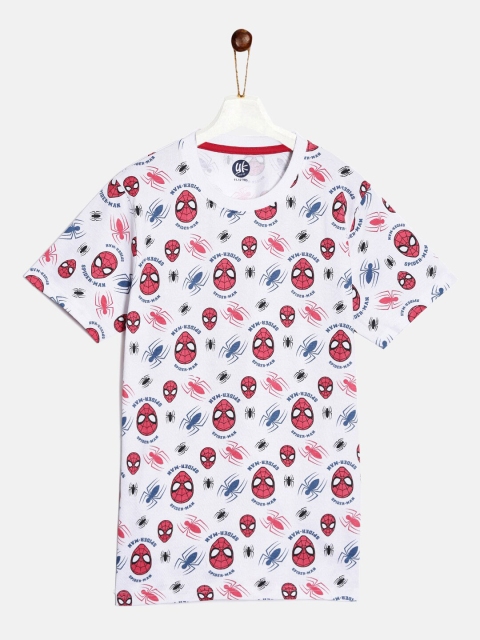 

YK Disney Boys White & Red Spider-Man Printed Pure Cotton T-shirt