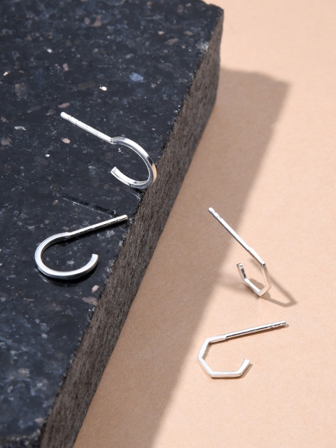 

Accessorize Women 925 Pure Sterling Silver Set of 2 Hex And Round Hoop Earring