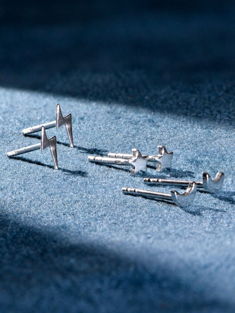 

Accessorize London Pack Of 3 925 Pure Sterling Silver Stars And Moon Stud Set