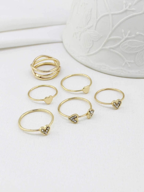 

Runway Ritual Set Of 6 Gold-Plated White Stone-Studded Finger Ring