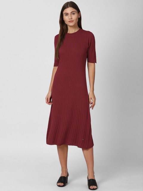 

Van Heusen Woman Maroon Striped Midi Dress