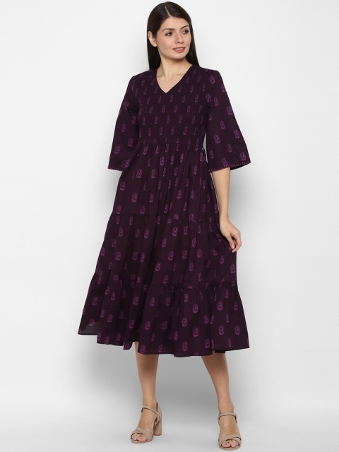 

Allen Solly Woman Purple Ethnic Motifs Cotton Midi Dress