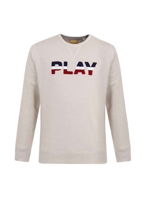 

SERGE BLANCO Men Cream-Coloured Printed Pure Cotton Sweatshirt