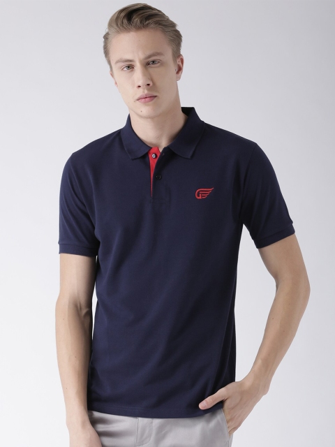 

GRIFFEL Men Navy Blue Polo Collar Applique T-shirt