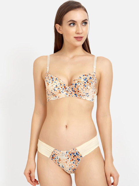 

Lebami Beige Self- Designed Lace Lingerie Set