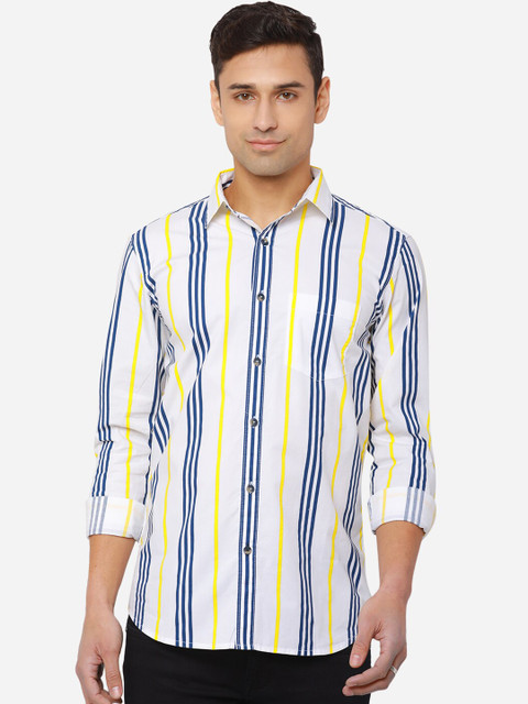 

JADE BLUE Men White Slim Fit Striped Cotton Casual Shirt