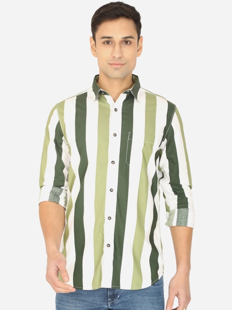 

JADE BLUE Men Green Slim Fit Striped Casual Shirt