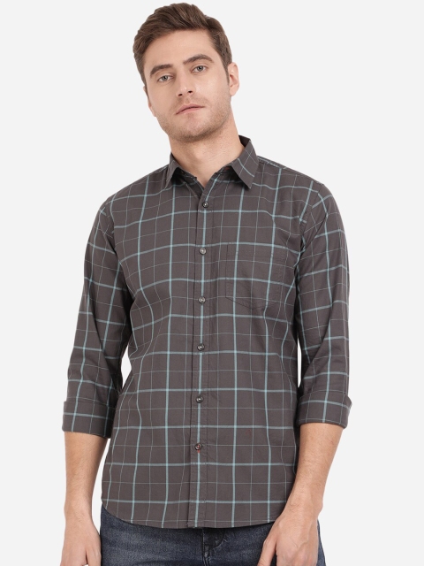 

JADE BLUE Men Grey Slim Fit Checked Cotton Casual Shirt