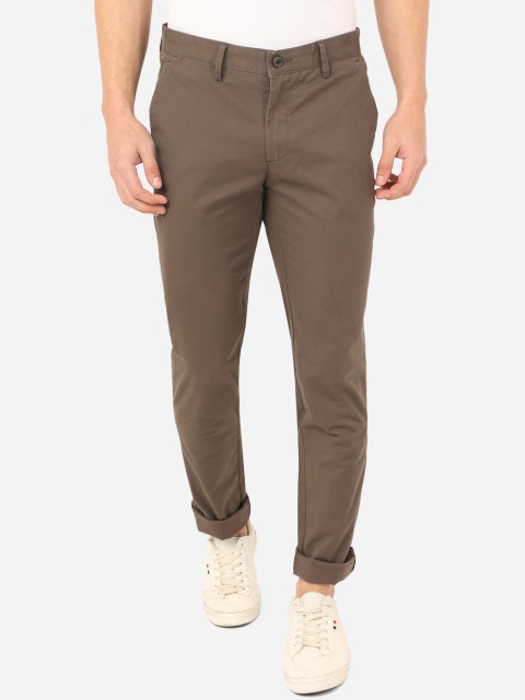 

JADE BLUE Men Taupe Brown Slim Fit Cotton Trousers