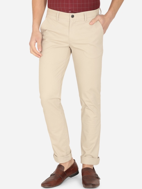 

JADE BLUE Men Cream Slim Fit Solid Easy Wash Cotton Chinos Trousers